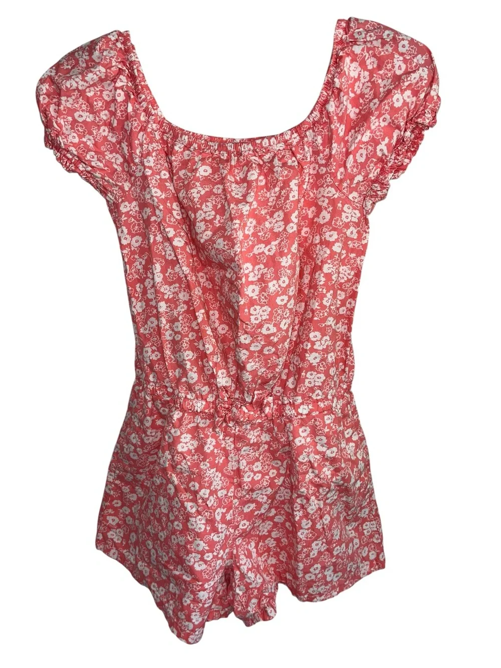 Gap Kids Girls 14-16 Coral Floral Short Sleeve Romper Elastic Waist